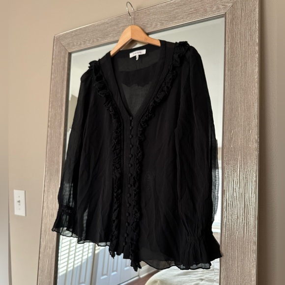 FRAME Black Ruffle Long Sleeve SEMI-Sheer Blouse Size XS - Picture 1 of 3